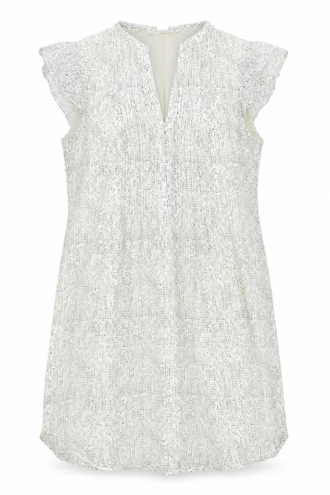 H&M Womens Ivory Geometric Polyester A-Line Size 10 V-Neck Button