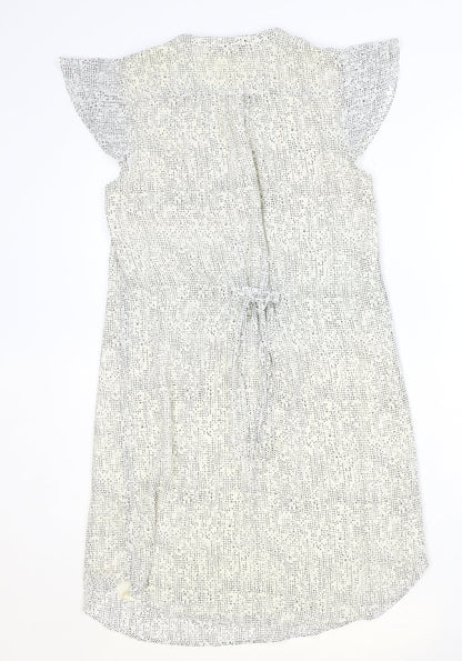 H&M Womens Ivory Geometric Polyester A-Line Size 10 V-Neck Button