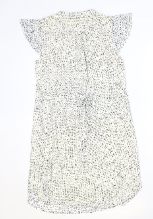 H&M Womens Ivory Geometric Polyester A-Line Size 10 V-Neck Button