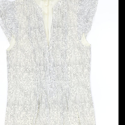 H&M Womens Ivory Geometric Polyester A-Line Size 10 V-Neck Button