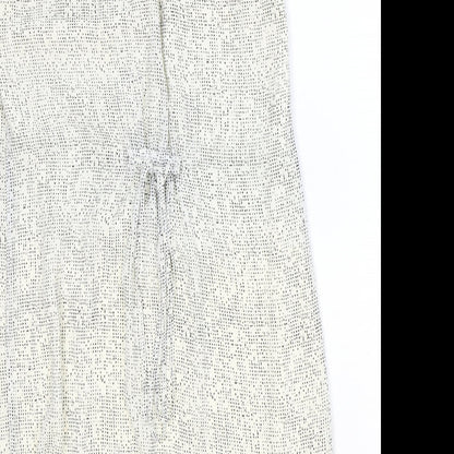 H&M Womens Ivory Geometric Polyester A-Line Size 10 V-Neck Button