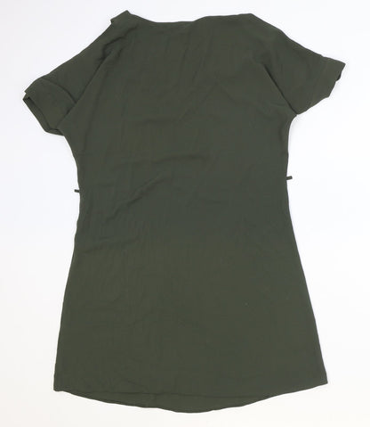 Preworn Womens Green Polyester T-Shirt Dress Size 8 V-Neck Pullover - Cold Shoulder