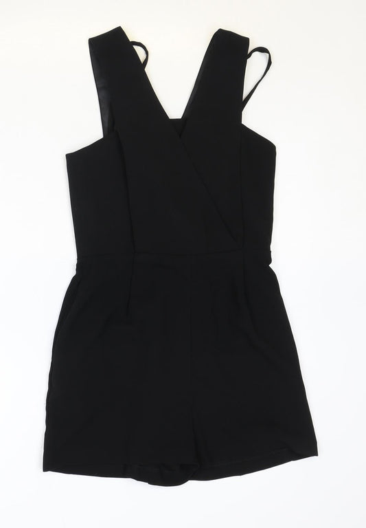 Topshop Womens Black Polyester Playsuit One-Piece Size 6 Zip