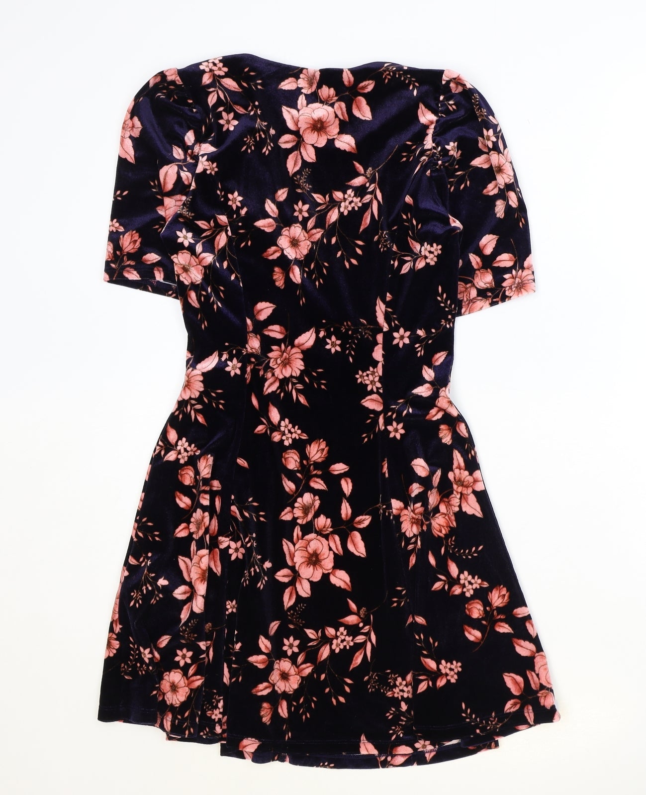 FOREVER 21 Womens Blue Floral Polyester Fit & Flare Size XS V-Neck Button