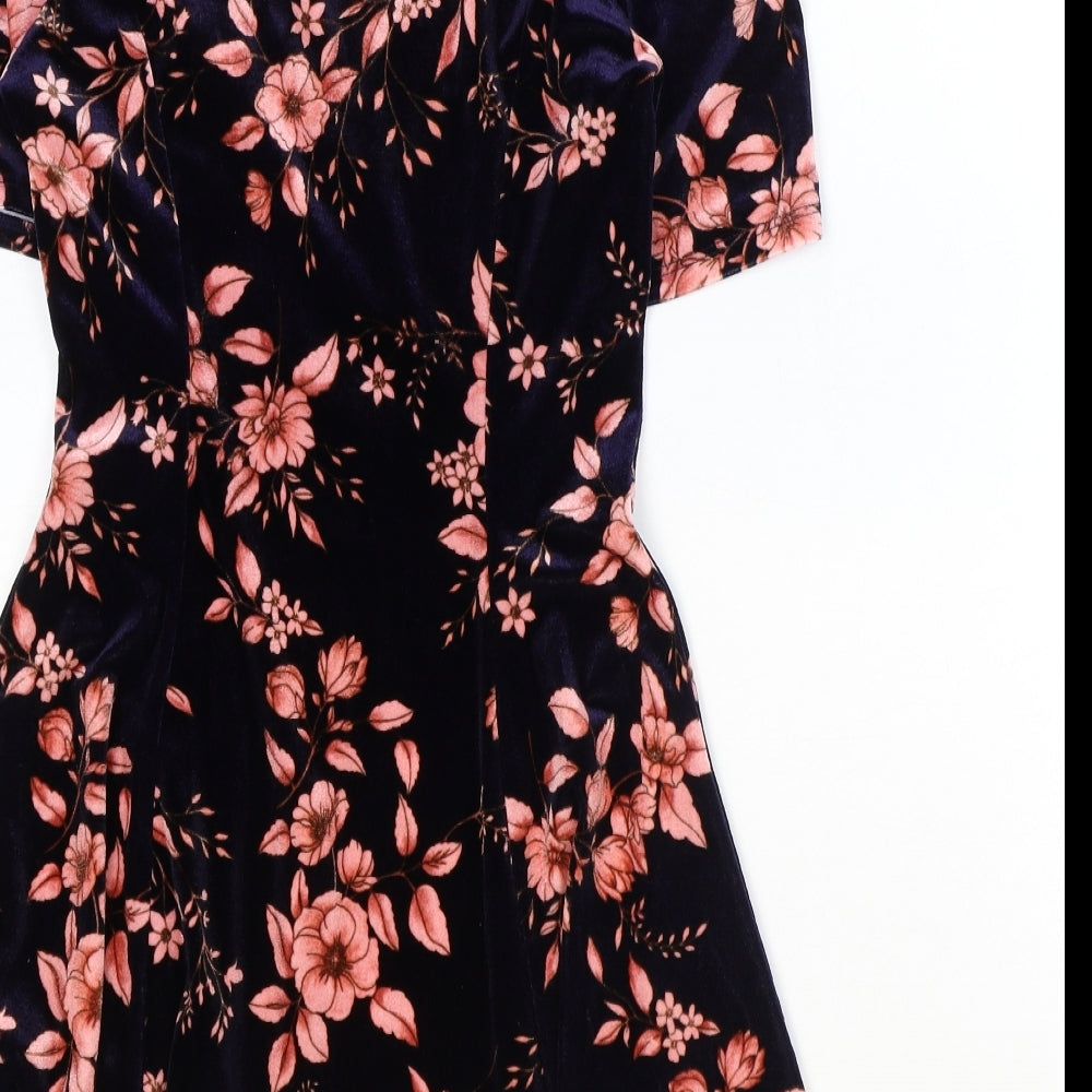 FOREVER 21 Womens Blue Floral Polyester Fit & Flare Size XS V-Neck Button