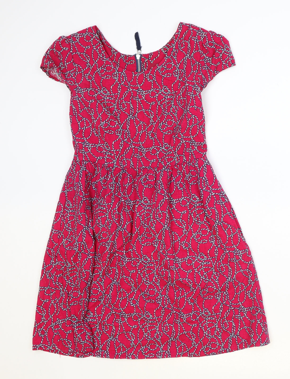 Ness Womens Pink Geometric Cotton Fit & Flare Size 8 Round Neck Zip
