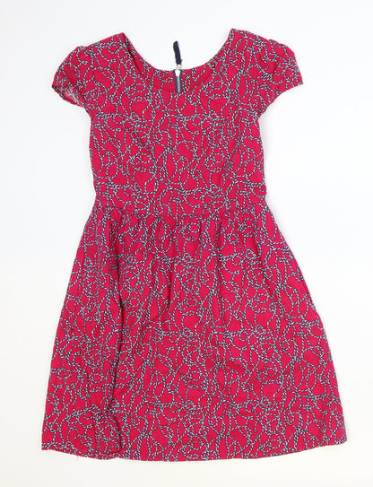 Ness Womens Pink Geometric Cotton Fit & Flare Size 8 Round Neck Zip