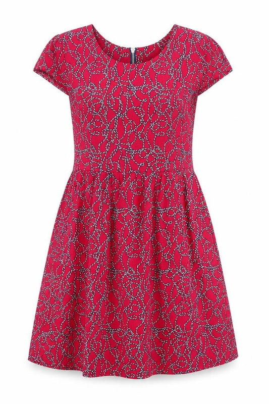 Ness Womens Pink Geometric Cotton Fit & Flare Size 8 Round Neck Zip