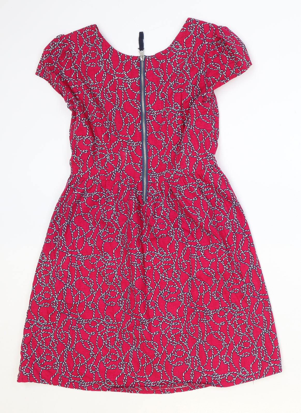 Ness Womens Pink Geometric Cotton Fit & Flare Size 8 Round Neck Zip