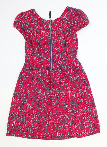 Ness Womens Pink Geometric Cotton Fit & Flare Size 8 Round Neck Zip