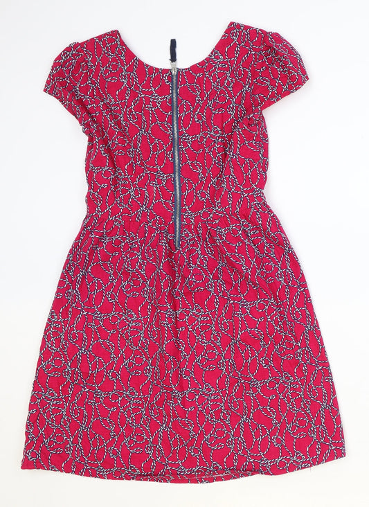 Ness Womens Pink Geometric Cotton Fit & Flare Size 8 Round Neck Zip