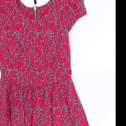 Ness Womens Pink Geometric Cotton Fit & Flare Size 8 Round Neck Zip