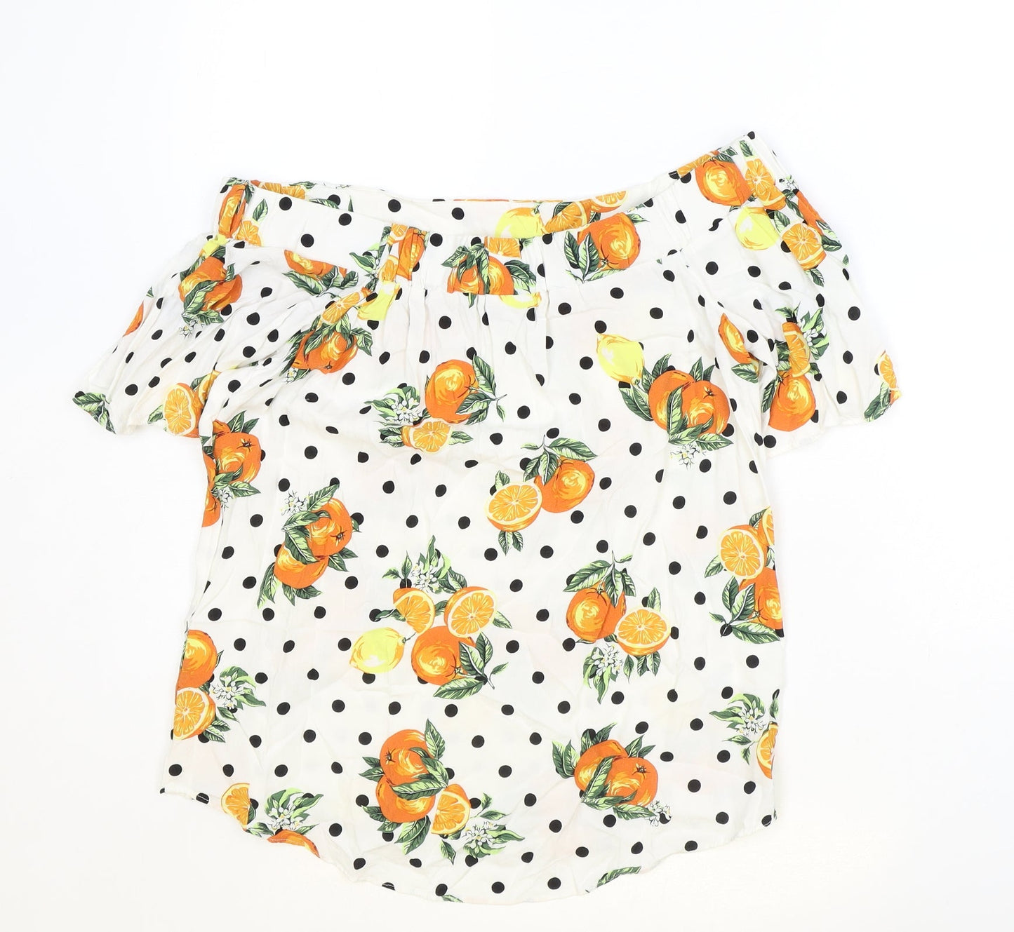 TU Womens Ivory Polka Dot Polyester Basic Blouse Size 8 Off the Shoulder - Orange