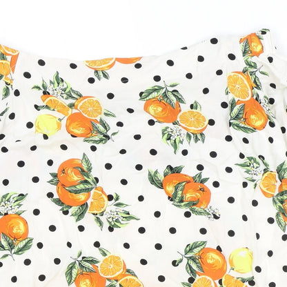 TU Womens Ivory Polka Dot Polyester Basic Blouse Size 8 Off the Shoulder - Orange