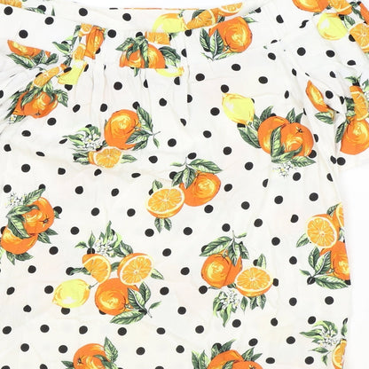 TU Womens Ivory Polka Dot Polyester Basic Blouse Size 8 Off the Shoulder - Orange