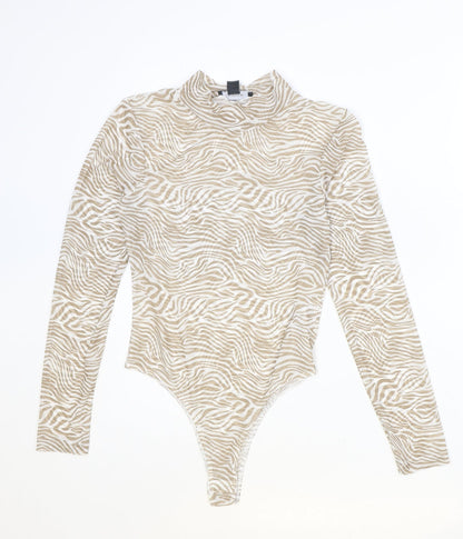 Primark Womens Brown Animal Print Polyester Bodysuit One-Piece Size XS Snap - Tiger Print