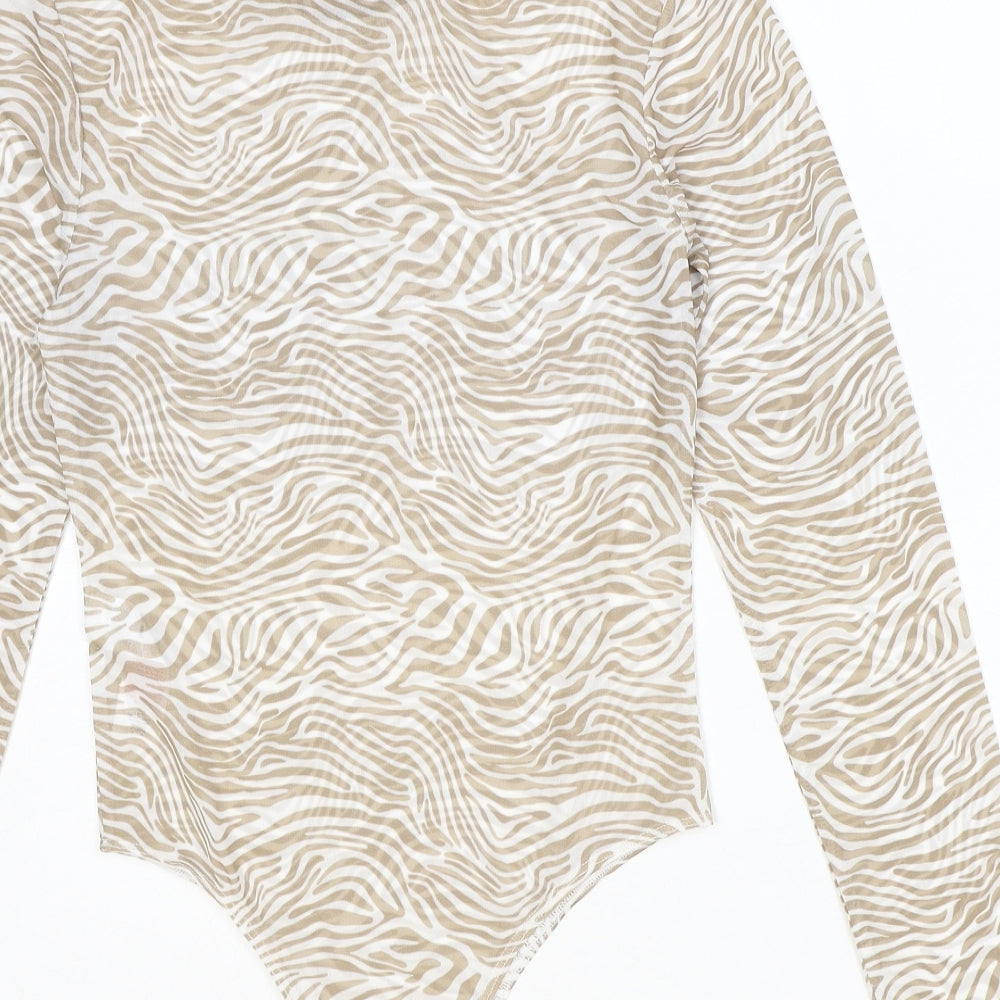 Primark Womens Brown Animal Print Polyester Bodysuit One-Piece Size XS Snap - Tiger Print