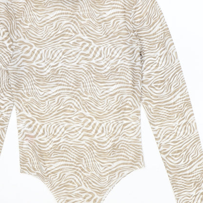 Primark Womens Brown Animal Print Polyester Bodysuit One-Piece Size XS Snap - Tiger Print