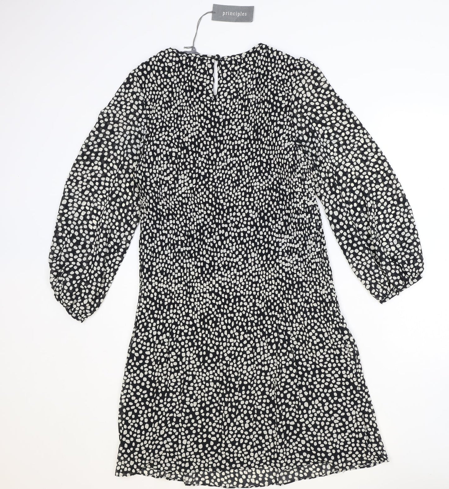 Principles Womens Black Geometric Polyester Trapeze & Swing Size 12 Round Neck Button