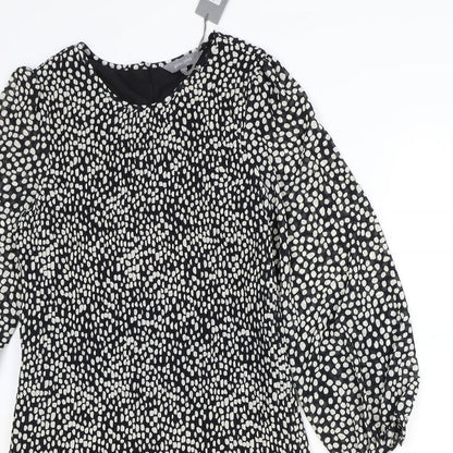 Principles Womens Black Geometric Polyester Trapeze & Swing Size 12 Round Neck Button