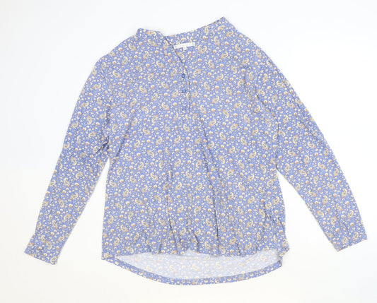 Lakeland Womens Blue Floral Polyester Basic Blouse Size XL V-Neck