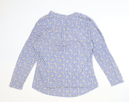 Lakeland Womens Blue Floral Polyester Basic Blouse Size XL V-Neck