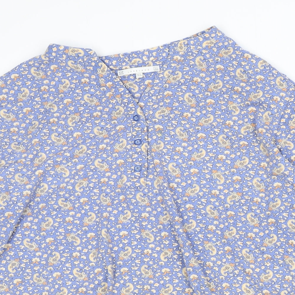Lakeland Womens Blue Floral Polyester Basic Blouse Size XL V-Neck