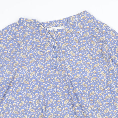 Lakeland Womens Blue Floral Polyester Basic Blouse Size XL V-Neck