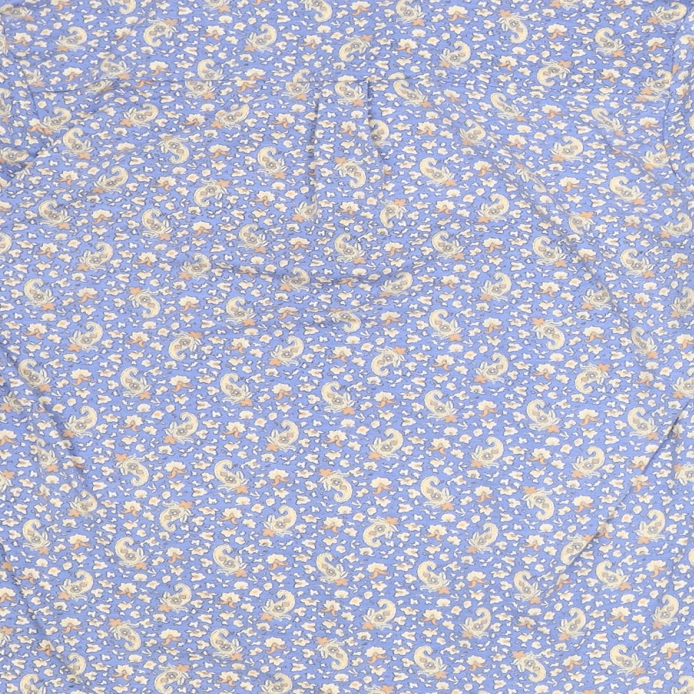 Lakeland Womens Blue Floral Polyester Basic Blouse Size XL V-Neck