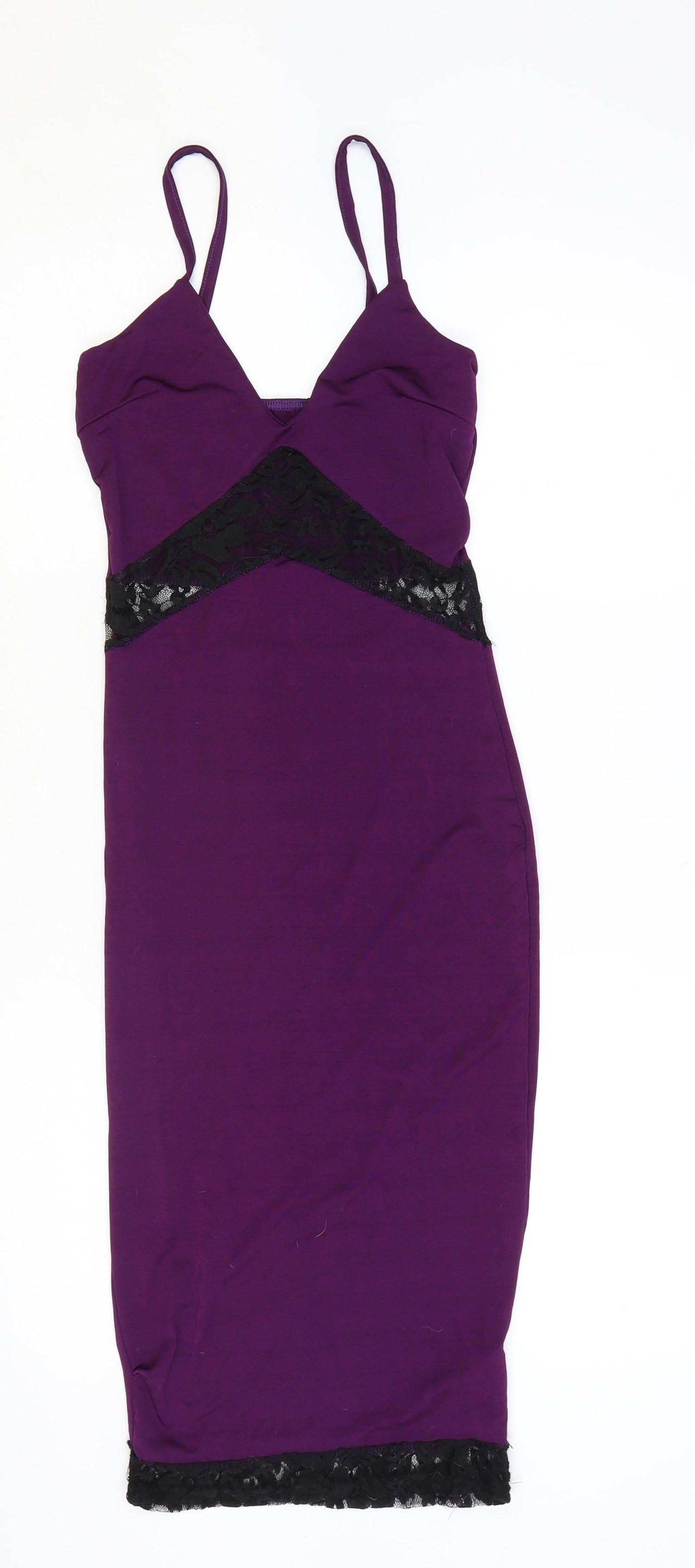 Missguided Womens Purple Colourblock Polyester Bodycon Size 4 V-Neck Pullover