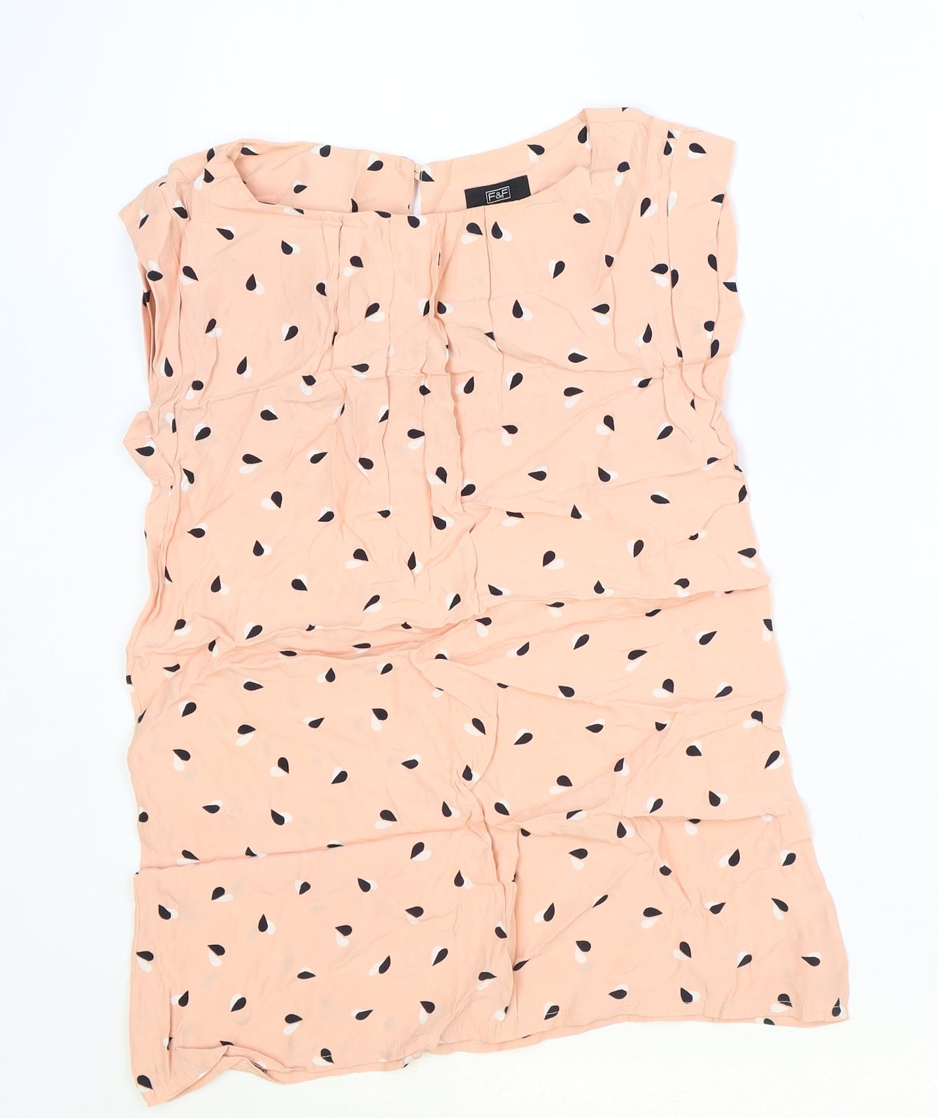 F&F Womens Pink Geometric Viscose Basic Blouse Size 6 Round Neck