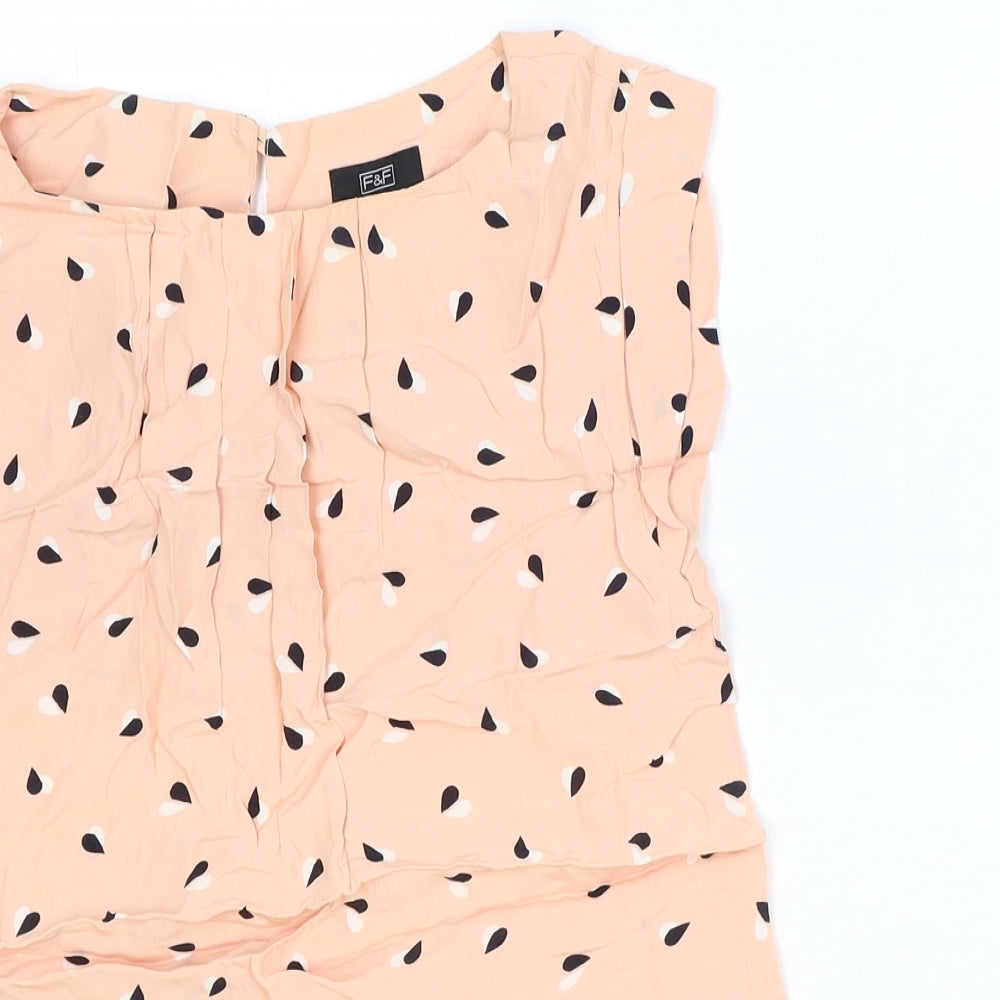 F&F Womens Pink Geometric Viscose Basic Blouse Size 6 Round Neck