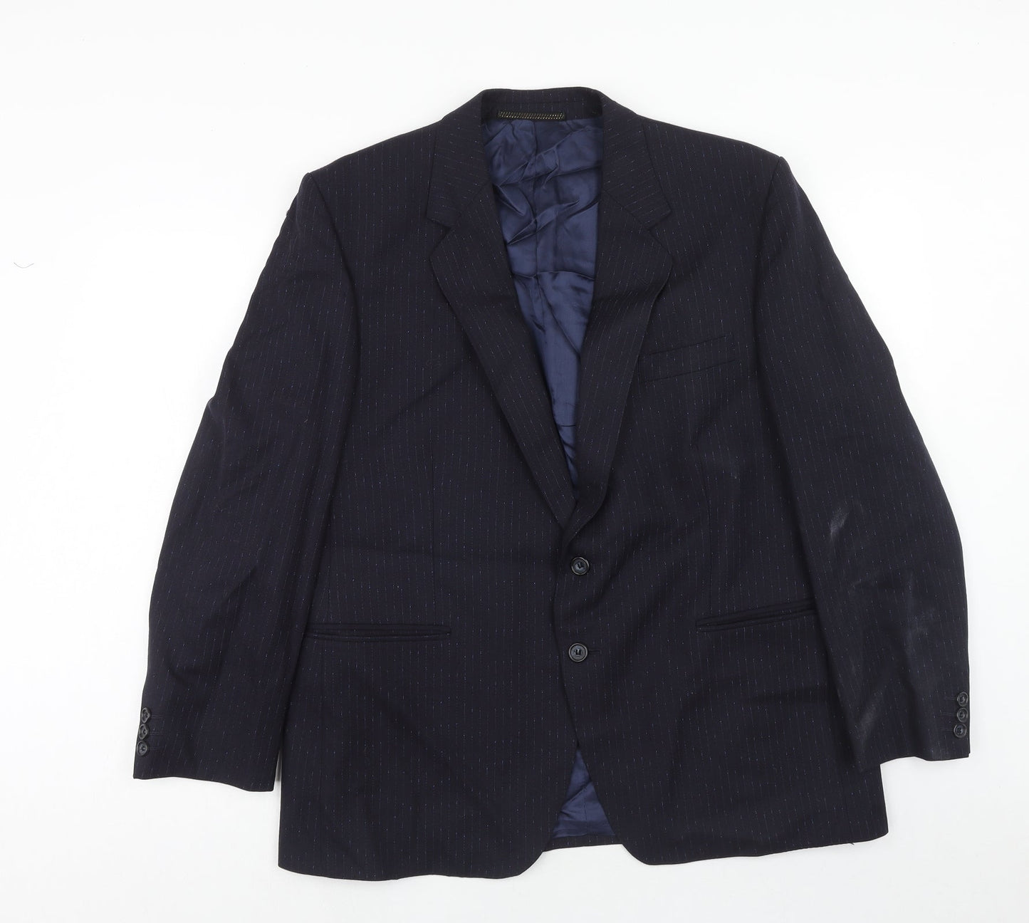 Manford Mens Blue Striped Wool Jacket Suit Jacket Size 42 Regular