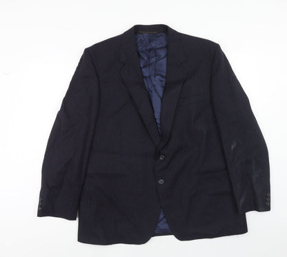 Manford Mens Blue Striped Wool Jacket Suit Jacket Size 42 Regular