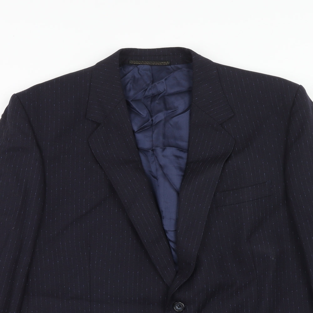 Manford Mens Blue Striped Wool Jacket Suit Jacket Size 42 Regular
