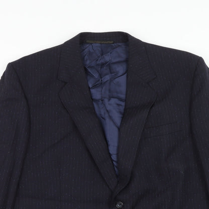 Manford Mens Blue Striped Wool Jacket Suit Jacket Size 42 Regular