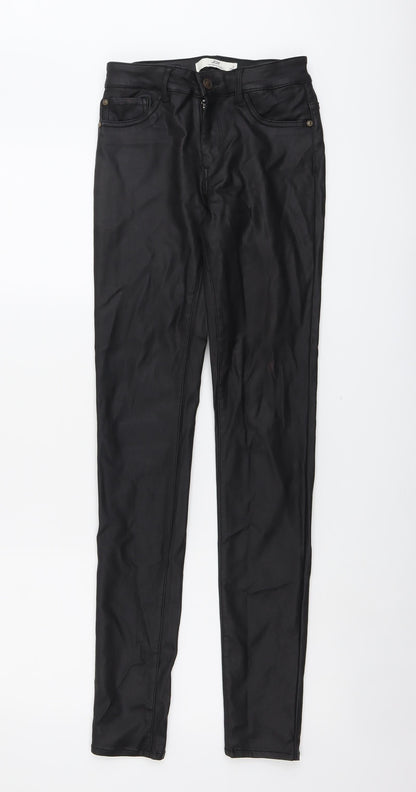 JDY Womens Black Polyester Trousers Size S L31 in Regular Button - Faux Leather Style
