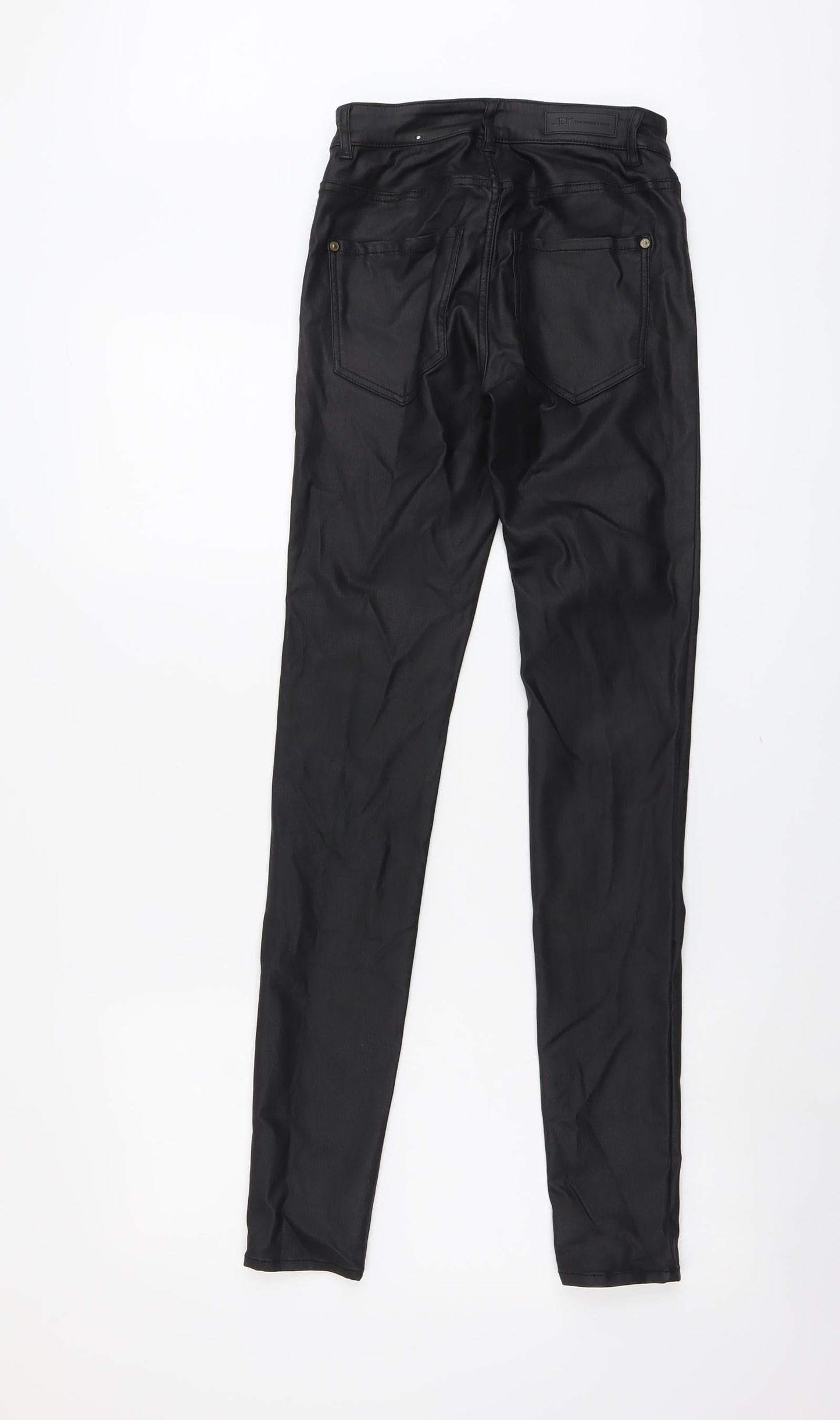 JDY Womens Black Polyester Trousers Size S L31 in Regular Button - Faux Leather Style