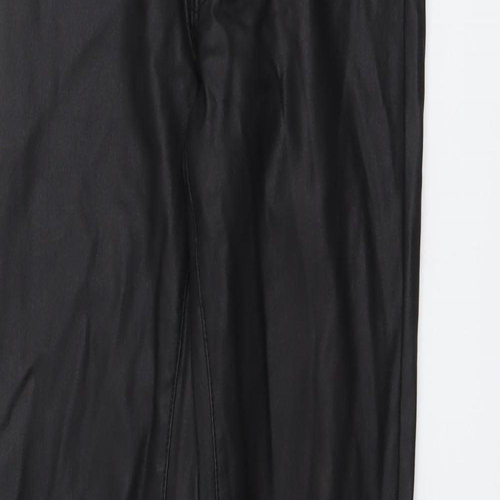 JDY Womens Black Polyester Trousers Size S L31 in Regular Button - Faux Leather Style
