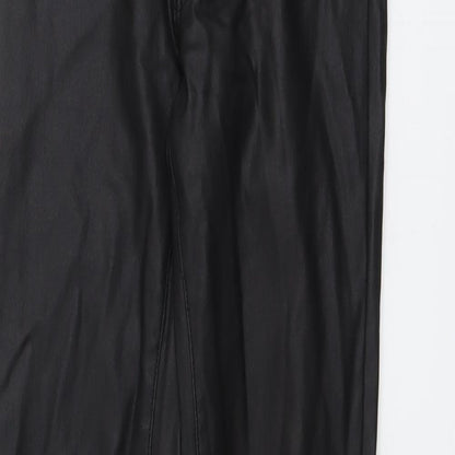 JDY Womens Black Polyester Trousers Size S L31 in Regular Button - Faux Leather Style