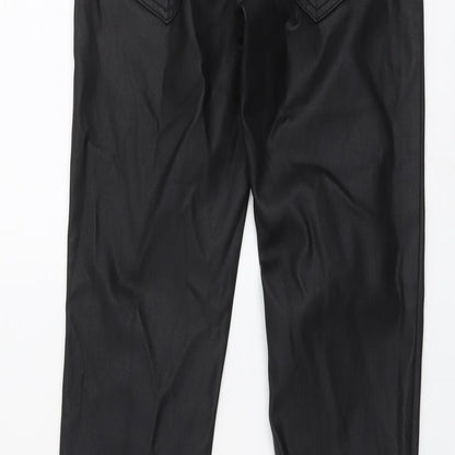 JDY Womens Black Polyester Trousers Size S L31 in Regular Button - Faux Leather Style