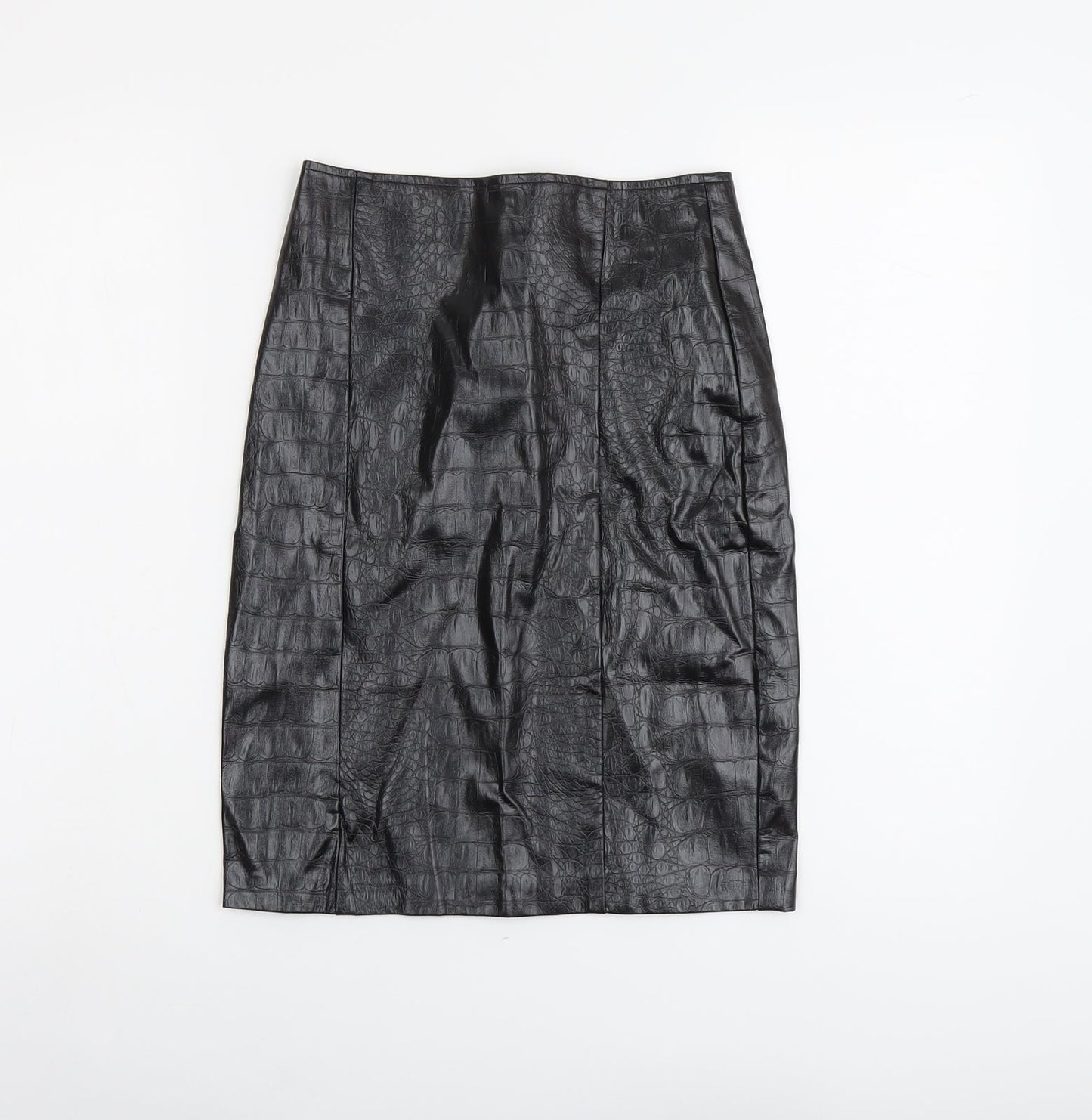 NA-KD Womens Black Polyester Straight & Pencil Skirt Size 6 Zip - Croc Texture