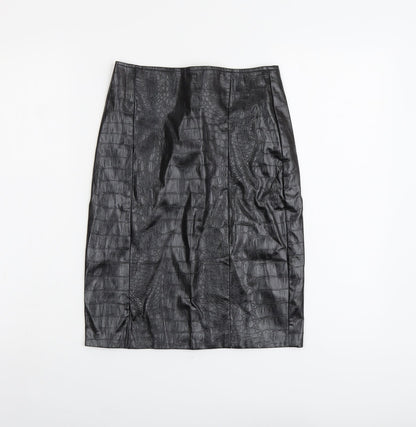 NA-KD Womens Black Polyester Straight & Pencil Skirt Size 6 Zip - Croc Texture