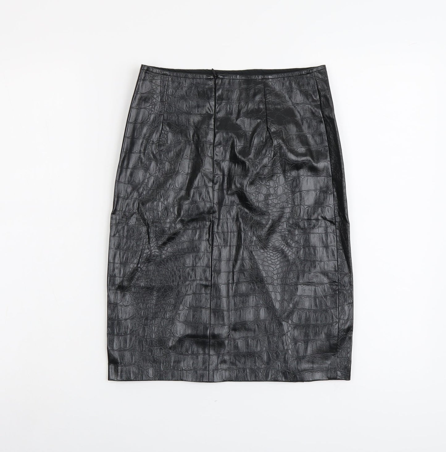 NA-KD Womens Black Polyester Straight & Pencil Skirt Size 6 Zip - Croc Texture