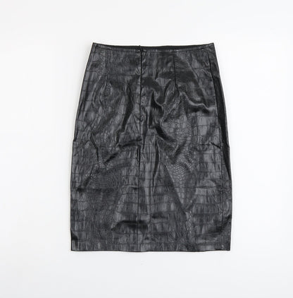 NA-KD Womens Black Polyester Straight & Pencil Skirt Size 6 Zip - Croc Texture