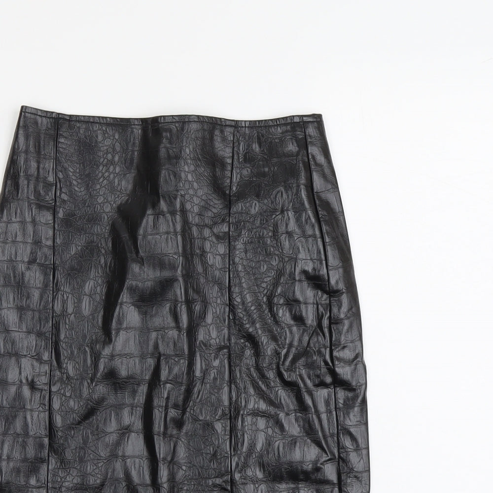 NA-KD Womens Black Polyester Straight & Pencil Skirt Size 6 Zip - Croc Texture