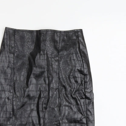 NA-KD Womens Black Polyester Straight & Pencil Skirt Size 6 Zip - Croc Texture