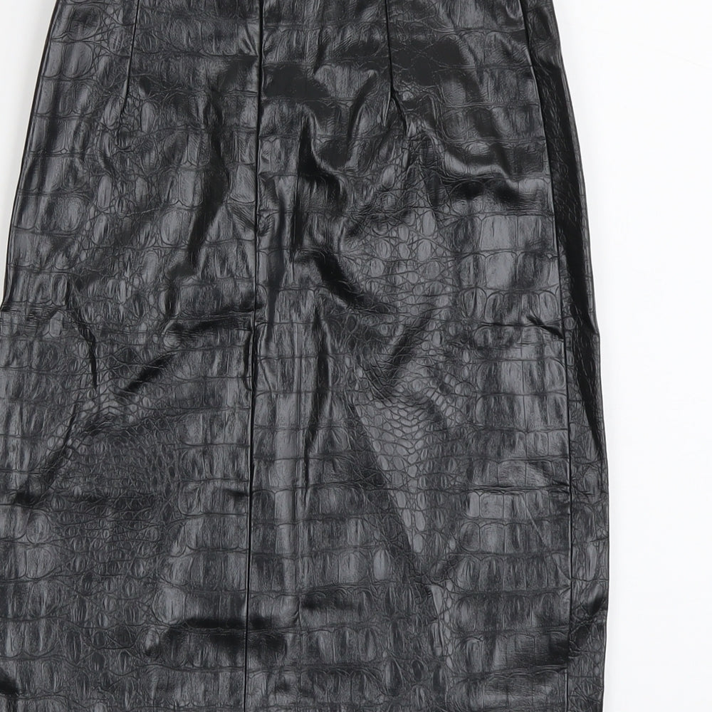NA-KD Womens Black Polyester Straight & Pencil Skirt Size 6 Zip - Croc Texture