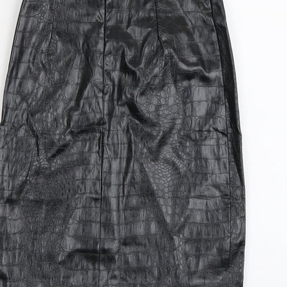 NA-KD Womens Black Polyester Straight & Pencil Skirt Size 6 Zip - Croc Texture