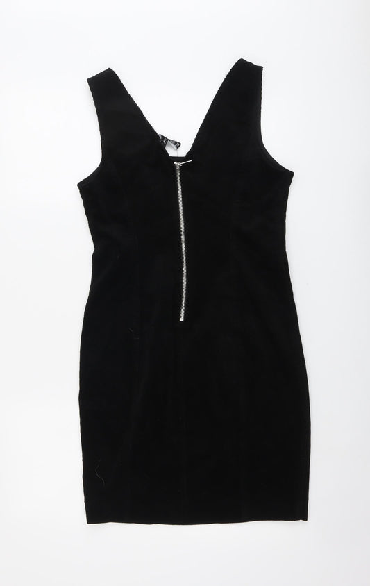 New Look Womens Black Cotton A-Line Size 10 Square Neck Zip